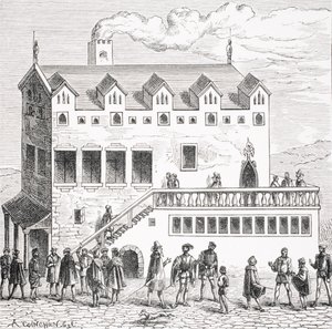 Hotel der Rechnungskammer im Hof des Palastes in Paris, nach einem Holzschnitt in 